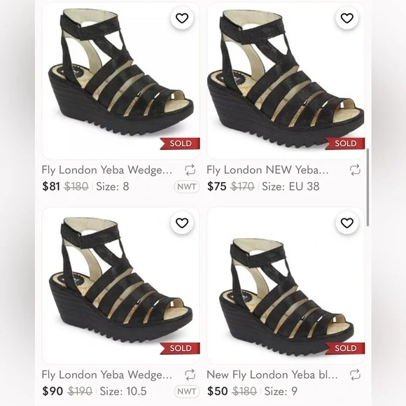 FLY LONDON Yeba Black Suede Ankle Strap Wedges Shoes Womens EU38 US 7.5 - 8 - Picture 11 of 13